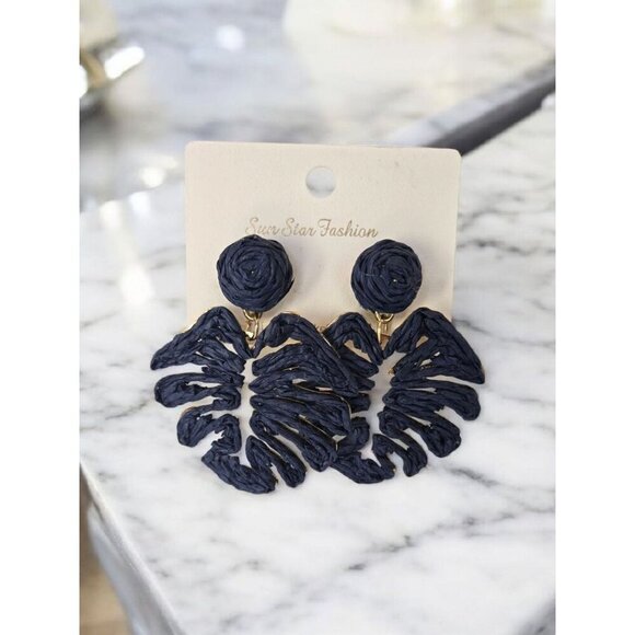 New Blue Rope Boho Chich Tropic Leaf Drop Earrings Summertime Fashion Jewelry - Picture 1 of 2